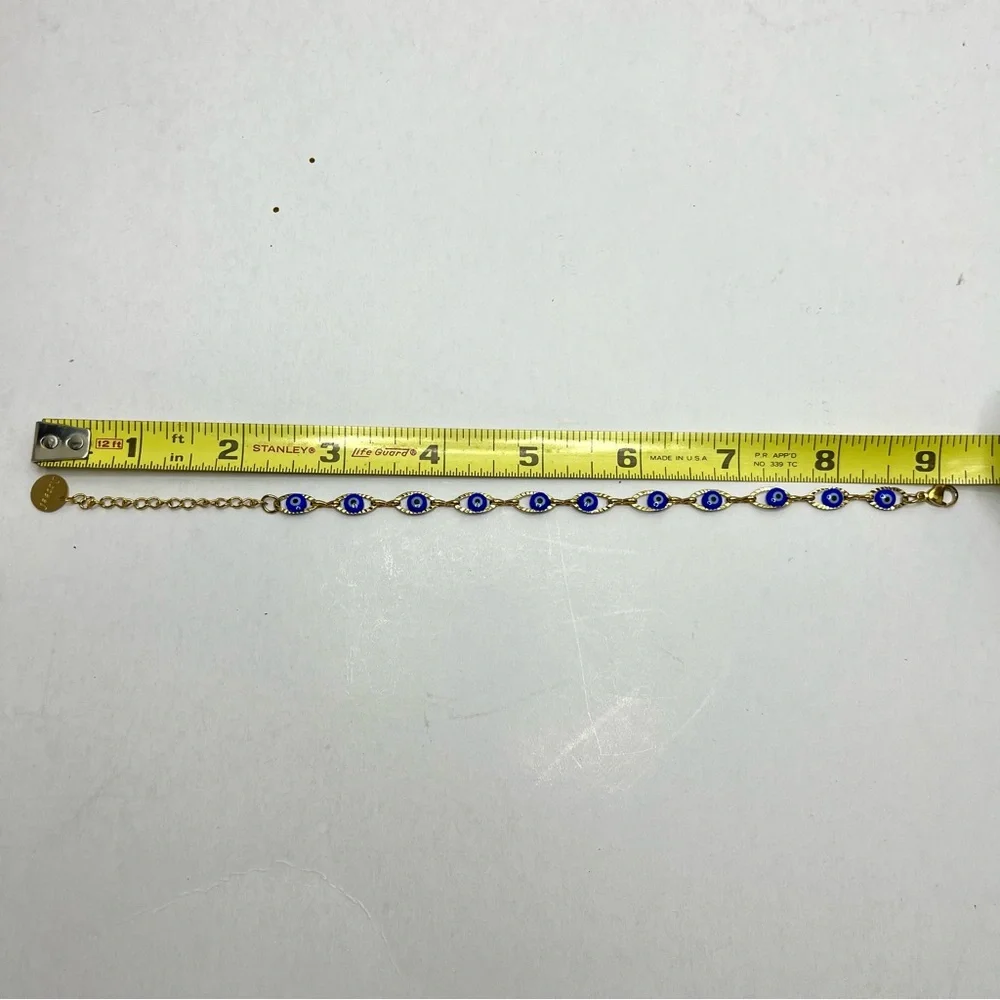 Evil Eye Bracelet Gold Tone Stainless Steel Blue Nazar Mal de Ojo Dainty Anklet